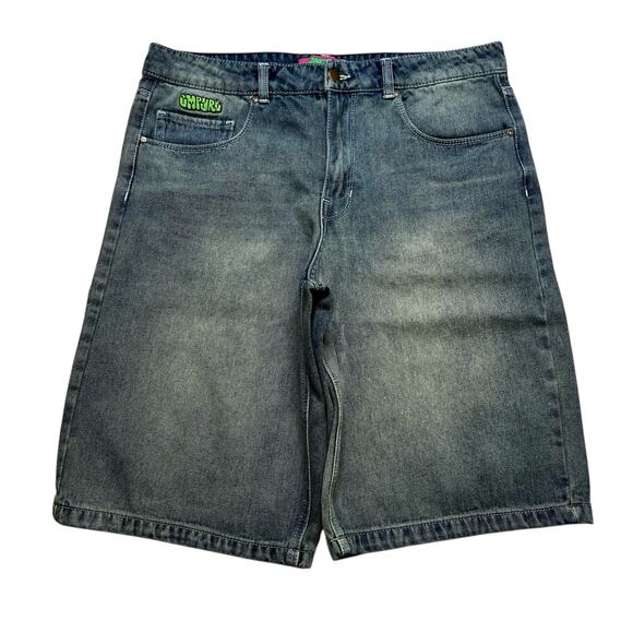 Y2K Empyre Sydney Petrol Wash Loose Fit Denim Shorts Women Sz 12 baggy loose - Picture 3 of 13